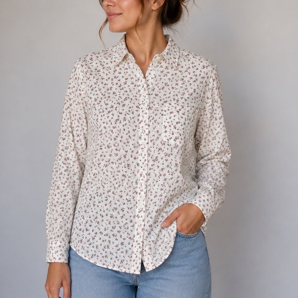 Denim & Supply Ralph Lauren Floral Ditsy Button Down Shirt Cream L cottage